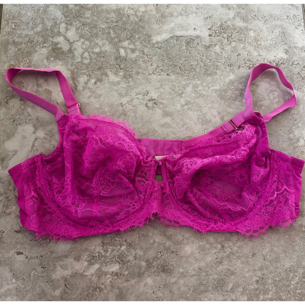 Victoria's Secret Unlined Demi Bra Magenta Pink Floral Lace Underwire 42D